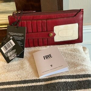 NWT Frye Melissa Leather Snap Card Wallet Berry Lacquer Retail $98